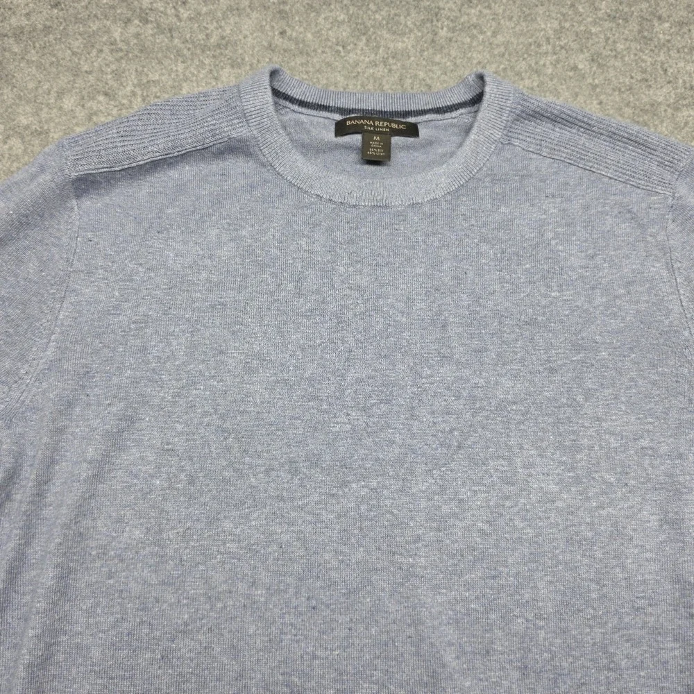 Banana Republic Mens Blue Silk Linen Blend Crewneck Sweater Medium Heathered